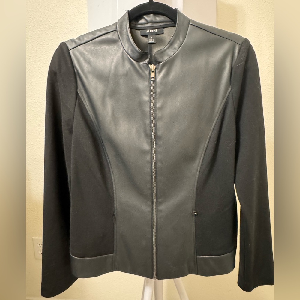 Alfani Women's Black and Gray Leather Jacket